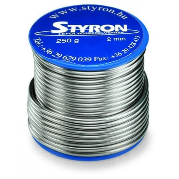 Styron csőszerelvény forrasztó ón, 2 mm, 250 g.-os tekercs