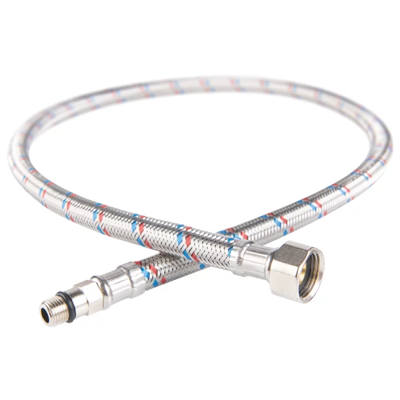 Ferro acélborítású flexibilis bekötőcső vízre 3/8" x M10x1 rövid véggel (35 cm)