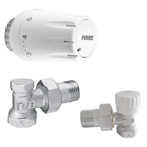Ferro ZTM08 Sarok radiátorszelep szett termosztátfejjel 1/2"x1/2" 