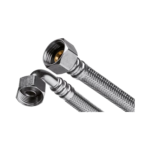 Invena acélborítású flexibilis bekötőcső vízre 1/2" x 1/2" 90°-os könyökkel BB (40 cm)