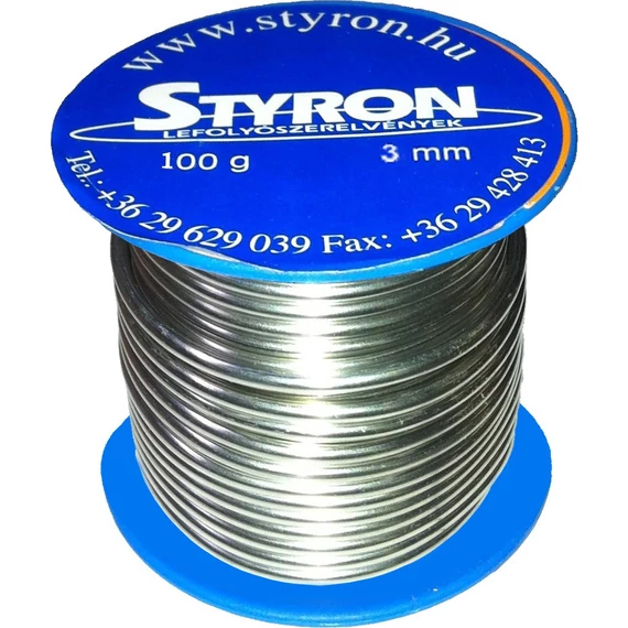 Styron csőszerelvény forrasztó ón, 3 mm, 100 g.-os tekercs