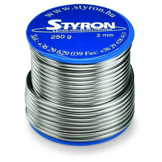 Styron csőszerelvény forrasztó ón, 2 mm, 250 g.-os tekercs